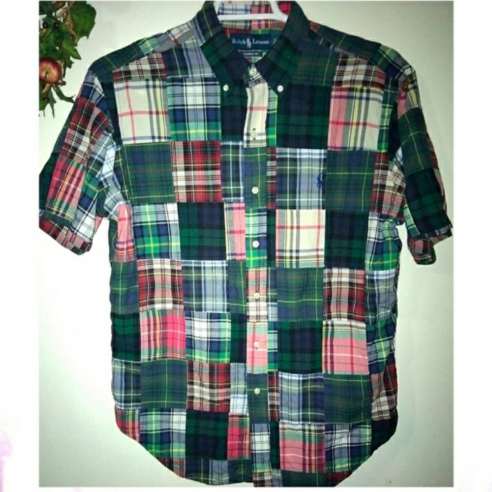POLO BY RALPH LAUREN PATCHWORK MEN'S LARGE BUTTON-DOWN SHIRT